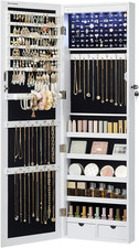 6 Leds Mirror Jewelry Cabinet, 47.2-Inch Tall Lockable Wall or Door Mounted Jewe picture