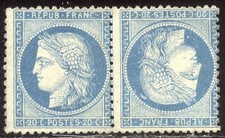 FRANCE #57b SCARCE Unused w/ Cert - 1870 20c Blue, Tete-Beche Pair picture