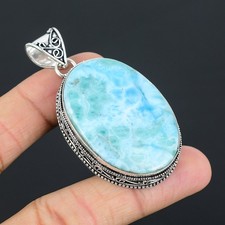 Natural Blue Larimar Gemstone 925 Sterling Silver Handmade Jewelry Pendant Gifts picture
