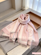 Hermès Wool Scarf Pink H Letter Jacquard Tassel Shawl Warm Winter Neck Wrap picture