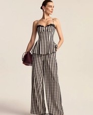 Commense Gingham Wide Leg Pant and Bustier Cami Set Size S Black and White picture