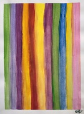 Original Abstract Stripe Painting Mixed Media Rainbow Colorful Modern Art 9 x 12 picture