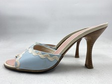 Moschino Cheap and Chic Light Blue Scalloped Leather Mules Heels Size 38 Italy picture