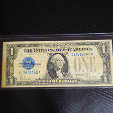 1928A $1 Silver Certificate Blue Seal Serial X17810348A experimental block picture