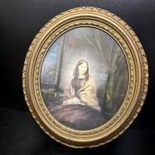 Portrait Art Gold Oval Gilt Frame Victorian Woman Antique Vintage Regency Core picture
