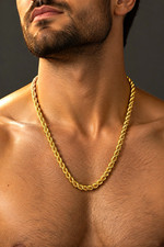 18K Italian Gold-Filled Stainless Steel Rope Chain Necklace 21” 6 mm wide unisex picture