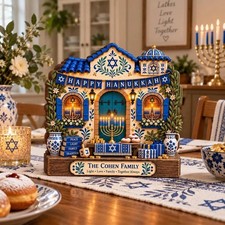 Personalized Hanukkah Wooden Block, Custom Family Name Tabletop Decor picture