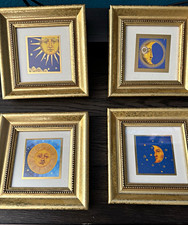 PIER 1 Set of 4 Sun Moon Gold Framed Artwork by Mary Beth Zeitz Celestial picture