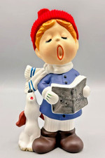 Vintage Lund's Lites Christmas Caroler Figurine Boy & Dog Red Knit Hat Singing picture