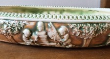 Antique Roseville Pottery Donatello Low Oval Shape Console Bowl And Flower Frog  picture