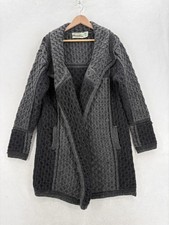 Aran Crafts Cardigan Sweater Womens 2XL Gray 100% Merino Wool Open Knit Ireland picture