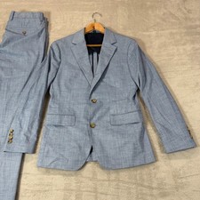 BONOBOS Mens 36S Short Slim Fit Light Blue Cotton Suit Jacket Pants 32x28 Casual picture