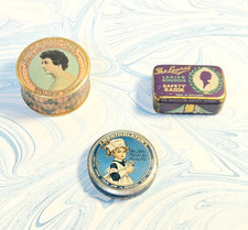 #1 Antique Vanity Lot 3 tins Laurel Safety Razor Nurse Mentholatum  Eye Lash Ine picture