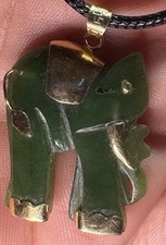 14k Yellow Gold Jade Elephant Pendant Translucent Gold 585 4.7G Green 30mm 2.5B picture