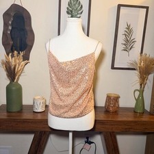 Gold Sequin Pointed Hem Cami Tank Top Party Going Out Y2K Medium picture