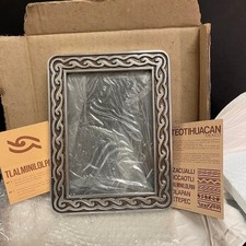 Vintage Teotihuacan Tlalminilolpan Mexican Pewter Frame NOS Original Box picture