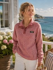 L.L.Bean Women's S Pink Sweater Fleece Polyester Pullover Kangaroo Pocket Preppy picture