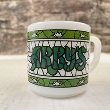 Vtg Federal Milk Glass ARBY'S Restaurant Stained Green Glass Coffee Mug Cup picture