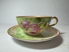 Antique Coronet Limoges France Cup Saucer Hand Painted Roses Gold Trim picture
