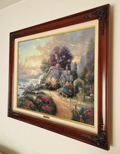 Thomas Kinkade Seaside Cottage Framed Wall Art Coastal Landscape Large Picture picture