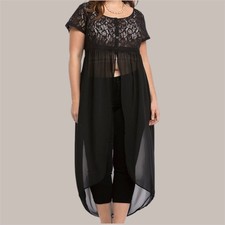 Torrid Sheer Black Lace Chiffon Maxi Tunic Top Size 1X Button Whimsigoth picture