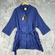Marina Rinaldi Fiaccola Deep Blue Linen Belted Jacket Blouse Size 16 NWT $535 picture