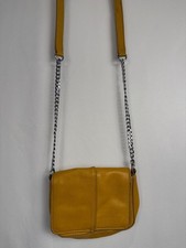 ✨Neiman Marcus Leather Chain Link Crossbody Coin Purse Mustard Yellow picture