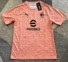 PUMA AC Milan Soccer Jersey Pink Yellow Pattern Warm Up Jersey Size Medium NWT picture