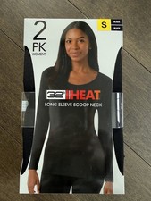 2 PACK WOMEN'S SMALL 32 DEGREES HEAT LONG SLEEVE SCOOP NECK TEE SHIRTS BLACK NEW picture