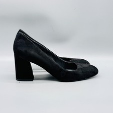 Stuart Weitzman Shoes Womens 7.5 Black Suede Pumps Block Heel Round Toe Slip On picture