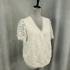 Torrid 1 Blouse Womens 1X Ivory Lace Surplice Cropped Top Stretchy Lined picture