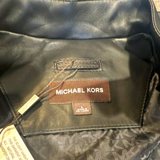 Michael Kors Men's Black Leather Full Zip Stand-Up Collar Biker Jacket L picture