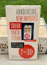 AWESOME Vintage SQUIBB DENTAL CREAM New & Improved Cardboard ADVERTISEMENT Sign picture