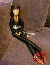 Rare Antique 1920s Boudoir Doll Composition Lounging Outfit Art Deco picture