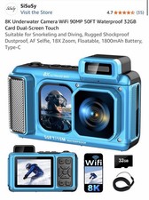 8K Underwater Camera, 90MP 50FT WiFi Waterproof Camera with Compact, Blue picture