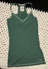 Hollister Vintage Y2K Green Ribbed distressed Trim Cami Tank Top - Size L picture