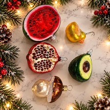 Sur La Table Christmas Ornaments Set of 5 Food Fruit Poland Blown Glass picture