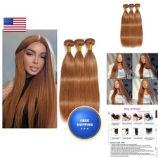 Xddnamei Virgin Human Hair Bundles 30 Light Brown Straight Wave 20-24 Inch 12A picture