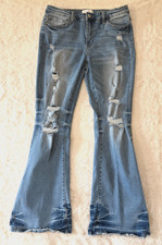 Vervet Blue Womens Size 32 Distressed Flare Jeans Light Wash Stretch Denim picture