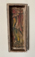 Leon Dusso Listed Artist MCM Abstract Bird Painting c.1950s Modernist 23.5x10 picture