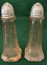  SALT & PEPPER SHAKER Jeannette Glass Cherry Blossom Pink Depression glass picture