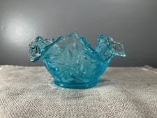 Small Ruffled Candy Dish, Ice Blue Roselin Pattern by Westmoreland Glass (RARE) picture