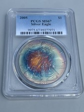 2005 ASE PCGS MS67  Insane Rainbow Toned Silver Eagle  Full Color absolutely picture