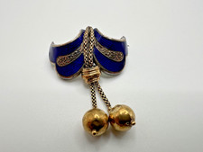 Antique Victorian Masquerade 14k And Sterling Silver Blue Enamel Brooch 4.7cm picture