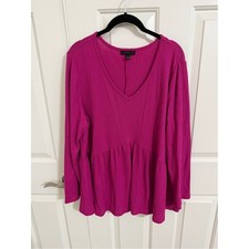 Lane Bryant 18/20 Fuchsia Waffle Knit V-Neck Flowy Babydoll Top Pink 1123586 picture