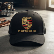 Porsche Embroidered Logo Trucker Hat Black Mesh Baseball Cap Car Enthusiast Gift picture