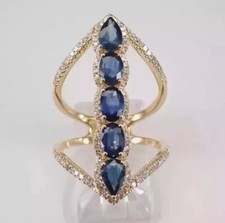 Pear Cut Simulated Blue Sapphire Engagement Ring 14k Yellow Gold Plated picture