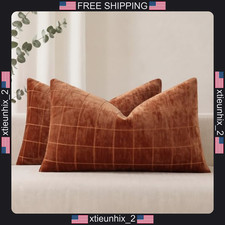 DecorUhome Fall Plaid Rust Throw Pillow Covers 12x20 Set of 2 picture