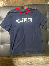 Tommy Hilfiger Men’s Navy Logo Graphic Crew Neck Short Sleeve Cotton Tee L picture