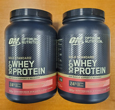 2 Tubs: Optimum Nutrition Whey Protein Strawberries&Cream 1.5lb ea Exp 8/27 R3P7 picture